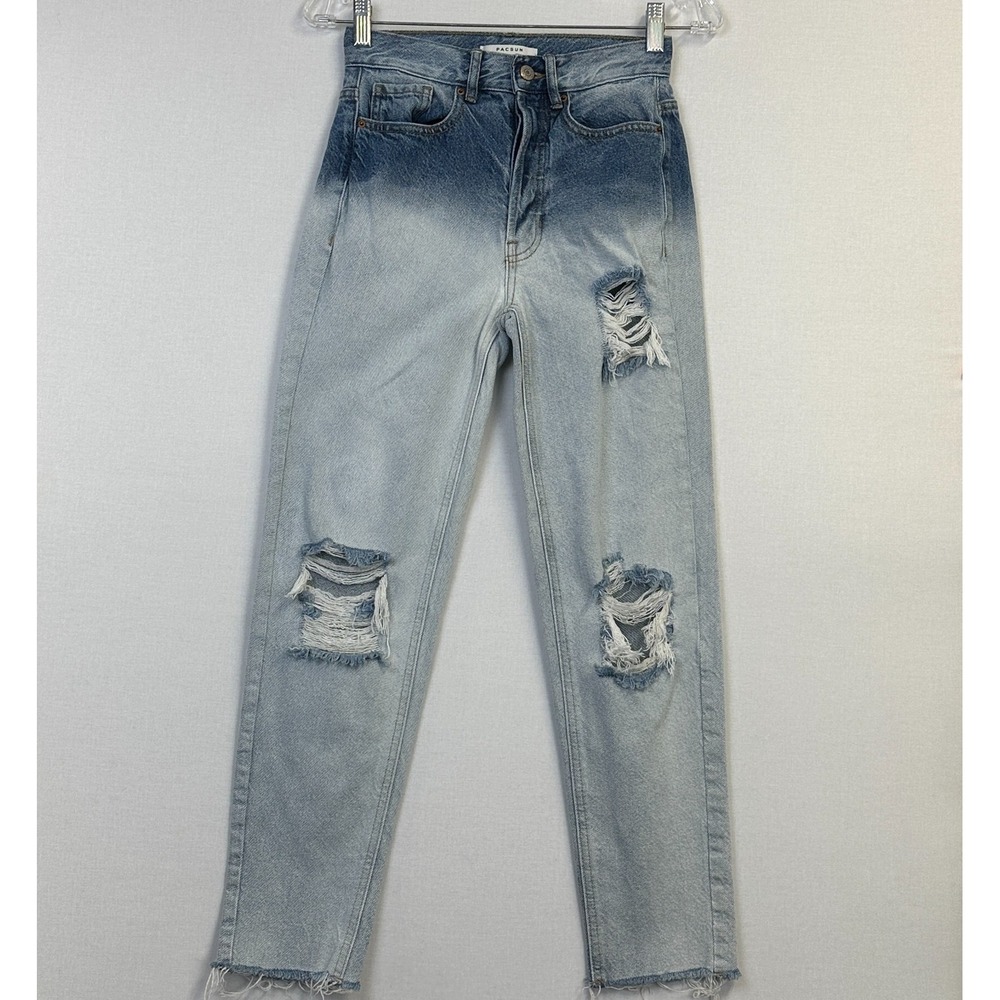 PacSun Ultra High Rise Slim Jeans Womens Size 23 Dip Dye Ombre Distressed Raw